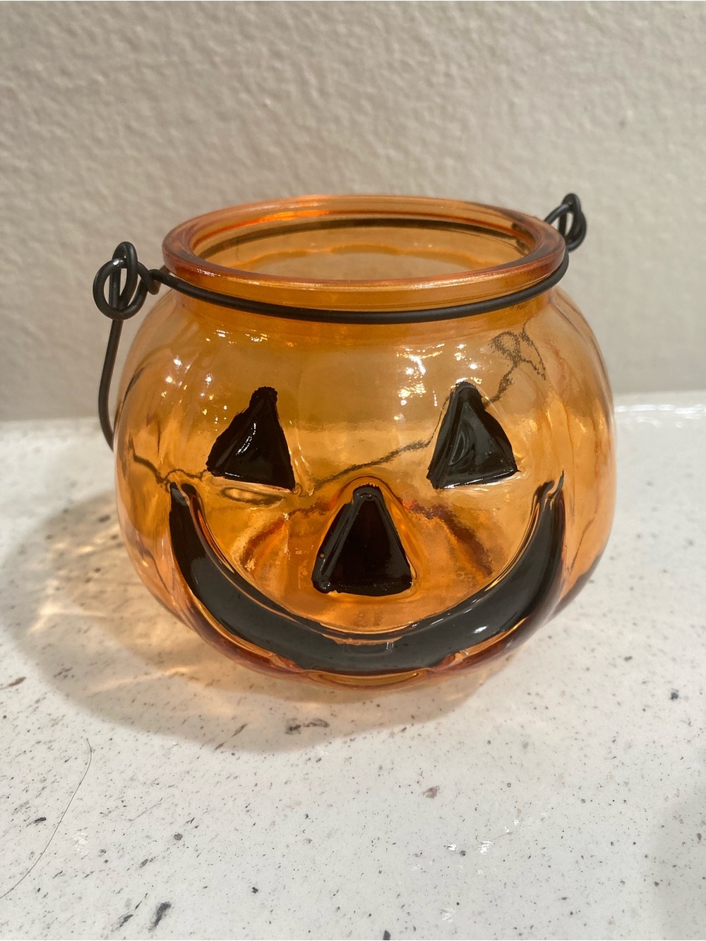 Halloween Glass Jack-O'-Lantern Candle Holder - Orange